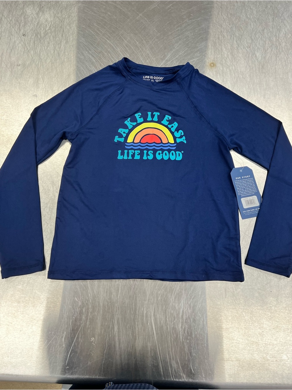 Life Is Good Kids 50 UPG Navy Performance Tee with White Logo XL